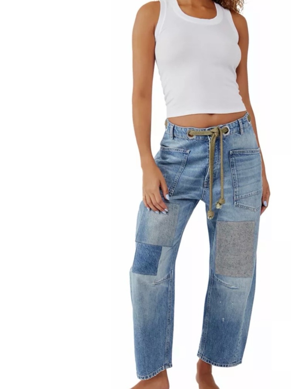 Free People Light Blue Patchwork Moxie Barrel Jeans Size 27 NWOT!!
